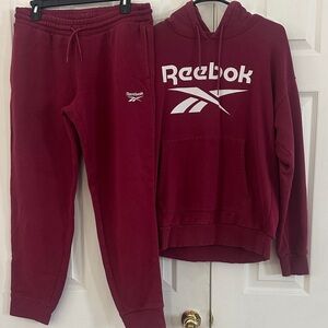 Reebok Women’s Maroon Jogger Pants and Hoodie! Size Large